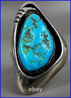 Vintage Navajo Native American Sterling Silver Shadowbox Kingman Turquoise Ring