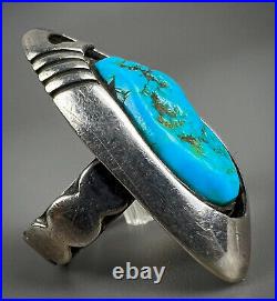 Vintage Navajo Native American Sterling Silver Shadowbox Kingman Turquoise Ring