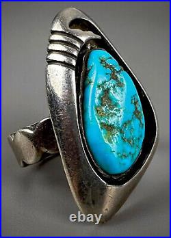 Vintage Navajo Native American Sterling Silver Shadowbox Kingman Turquoise Ring
