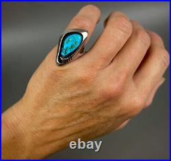 Vintage Navajo Native American Sterling Silver Shadowbox Kingman Turquoise Ring