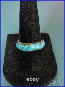 Vintage Navajo Native American Sterling Silver & Sleeping Beauty Turquoise Ring