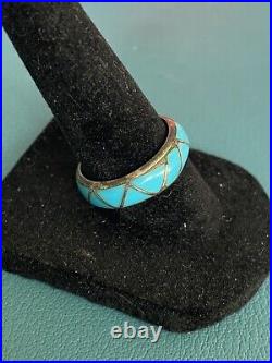 Vintage Navajo Native American Sterling Silver & Sleeping Beauty Turquoise Ring