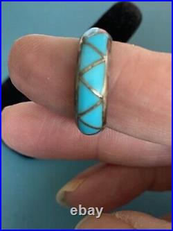 Vintage Navajo Native American Sterling Silver & Sleeping Beauty Turquoise Ring