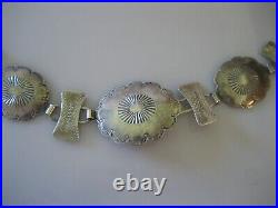 Vintage Navajo Native American Sterling Silver Stamped Concho Chain Belt 62.1 GR