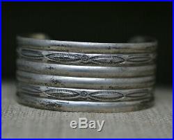 Vintage Navajo Native American Sterling Silver Stamped Cuff Bracelet