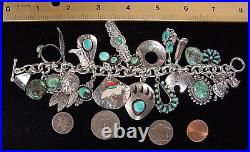 Vintage Navajo+ Native American Sterling Silver Turquoise 25+ Charm Bracelet