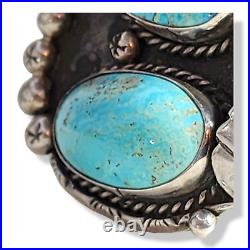 Vintage Navajo Native American Sterling Silver Turquoise 3 Stone Cuff Bracelet