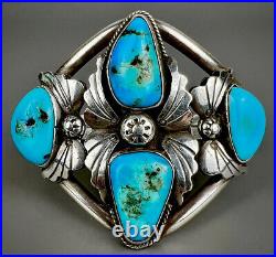 Vintage Navajo Native American Sterling Silver Turquoise Cuff Bracelet