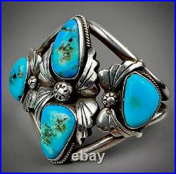 Vintage Navajo Native American Sterling Silver Turquoise Cuff Bracelet