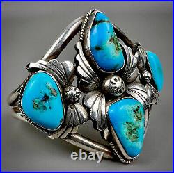 Vintage Navajo Native American Sterling Silver Turquoise Cuff Bracelet