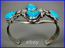 Vintage Navajo Native American Sterling Silver Turquoise Cuff Bracelet