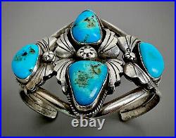 Vintage Navajo Native American Sterling Silver Turquoise Cuff Bracelet