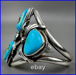 Vintage Navajo Native American Sterling Silver Turquoise Cuff Bracelet