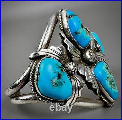 Vintage Navajo Native American Sterling Silver Turquoise Cuff Bracelet