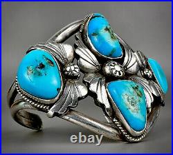 Vintage Navajo Native American Sterling Silver Turquoise Cuff Bracelet