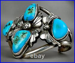 Vintage Navajo Native American Sterling Silver Turquoise Cuff Bracelet