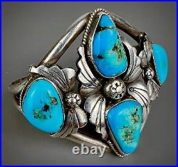 Vintage Navajo Native American Sterling Silver Turquoise Cuff Bracelet