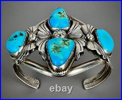 Vintage Navajo Native American Sterling Silver Turquoise Cuff Bracelet