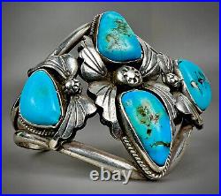 Vintage Navajo Native American Sterling Silver Turquoise Cuff Bracelet