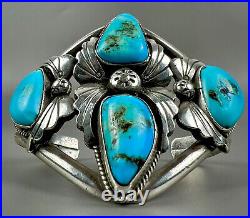 Vintage Navajo Native American Sterling Silver Turquoise Cuff Bracelet