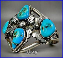 Vintage Navajo Native American Sterling Silver Turquoise Cuff Bracelet