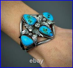 Vintage Navajo Native American Sterling Silver Turquoise Cuff Bracelet