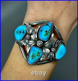 Vintage Navajo Native American Sterling Silver Turquoise Cuff Bracelet