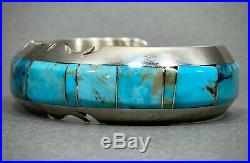 Vintage Navajo Native American Sterling Silver Turquoise Inlay Cuff Bracelet