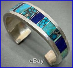 Vintage Navajo Native American Turquoise Lapis Inlay Bracelet Ray Tracey NICE