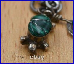 Vintage Navajo Old Pawn Crafted Sterling Silver Inlay Malachite Pendant Necklace