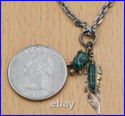 Vintage Navajo Old Pawn Crafted Sterling Silver Inlay Malachite Pendant Necklace