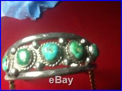 Vintage Navajo Old Pawn Heavy Sterling Silver Royston Turquoise Cuff 55 grams