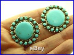 Vintage Navajo Old Pawn Marc Begay Sterling Petit Point Turquoise Post Earrings