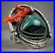 Vintage Navajo Old Pawn Sterling Silver Turquoise & Coral Ring RARE DESIGN
