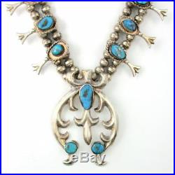 Vintage Navajo Old Pawn Sterling Silver Turquoise Squash Blossom Necklace 173g
