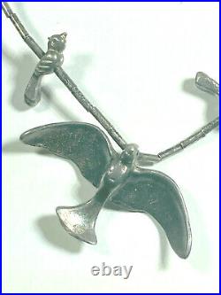 Vintage Navajo Or Zuni Sterling Silver Fetish 25 Silver Birds Necklace