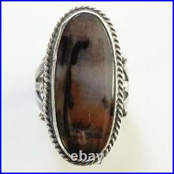 Vintage Navajo Oval Petrified Wood Ring Size 7 Beautiful Stone Sterling Silver