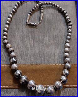 Vintage Navajo Pearls Sterling Silver Graduated 4 14 mm Bead Necklace 20