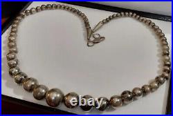 Vintage Navajo Pearls Sterling Silver Graduated 4 14 mm Bead Necklace 20