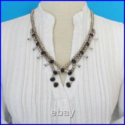 Vintage Navajo Petite Size SMALL Black Onyx Squash Blossom Necklace Signed RMS