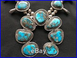 Vintage Navajo RARE Morenci Turquoise/Sterling Squash Blossom Necklace 179 grams