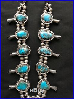 Vintage Navajo RARE Morenci Turquoise/Sterling Squash Blossom Necklace 179 grams