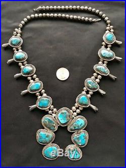 Vintage Navajo RARE Morenci Turquoise/Sterling Squash Blossom Necklace 179 grams