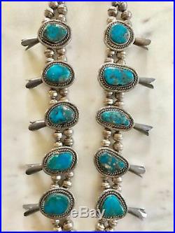 Vintage Navajo RARE Morenci Turquoise/Sterling Squash Blossom Necklace 179 grams