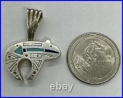 Vintage Navajo Ray Tracey Heartline Sterling Turquoise Lapis Bear Pendant 7.48g