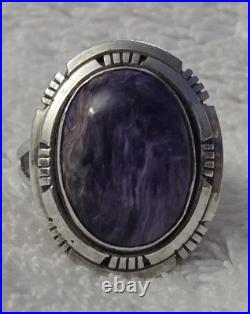 Vintage Navajo Scott Skeets Charoite Sterling Silver 925 Size 6 1/2 Ring Signed