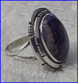 Vintage Navajo Scott Skeets Charoite Sterling Silver 925 Size 6 1/2 Ring Signed