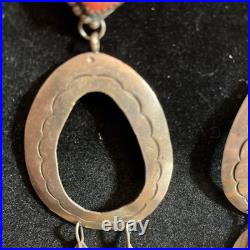 Vintage Navajo Signed EN Orange Spiny Oyster Shell Dangle Sterling Earrings 4.5