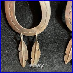 Vintage Navajo Signed EN Orange Spiny Oyster Shell Dangle Sterling Earrings 4.5