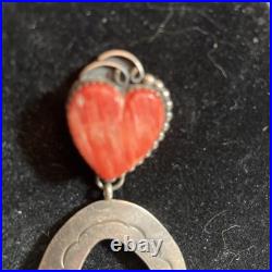 Vintage Navajo Signed EN Orange Spiny Oyster Shell Dangle Sterling Earrings 4.5